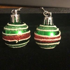 Green Christmas ball earrings
